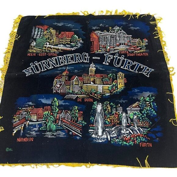 Set Of 2 Military Black Velvet Nurnberg-Furth Germany Throw Pillow VTG Fringe - Picture 2 of 6